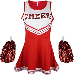 Cherry Traje Disfraz de Animadora Uniforme High School Musical Disfraz con Pompones 6 Colores – 5 tamaños a Elegir